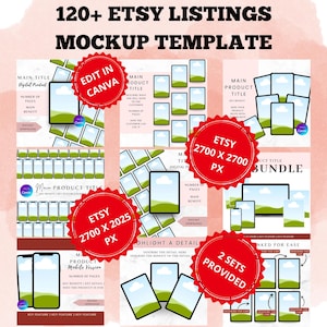 120+ Etsy Listings Mockup Editable Templates Cover Photo Bundle, Canva Mockup, Planner Mockup, eBook Mockup, Digital Product Mockup