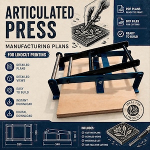 Baupläne für eine Gelenk-Linolschnittpresse | Digitaler Download (PDF, DXF, IGES und XT) | Selbstbau-Druckpresse | Fertigungszeichnungen