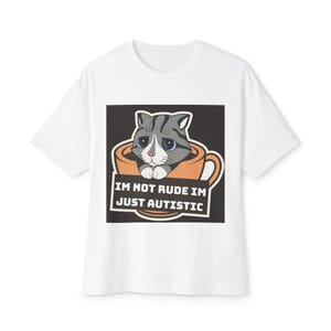 Autistic Cat Oversized Tee - Unisex, Funny Graphic Shirt, Gift for Autistic Awareness, Casual Wear, Cozy Everyday Tee