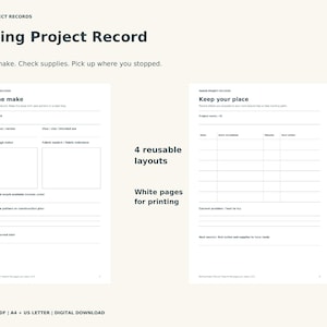 Sewing Project Planner Printable PDF, Supplies Checklist and Session Log, A4 and US Letter