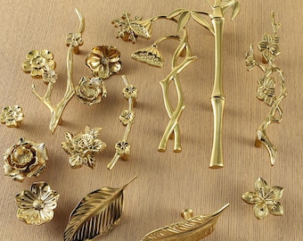 Brass Branches Handles-Brass Plum bossom Knob Solid Brass Branches Knob Flower knobs Flower drawer Handles Twigs Cabinet Pulls Brass Handle