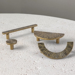 Art Deco Fan Kitchen Handles and Knobs/Semi Circle Hammered Cabinet Pulls/Sunflower Brass Cabinet knobs handles/Circle Fan Wardrobe Knob