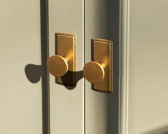 Brass Cabinet Knob/with Back Plate Solid Wardrobe Knobs/Mid-century Brass Hardware/drawer knobs/Antique Bronze Drawer Knobs