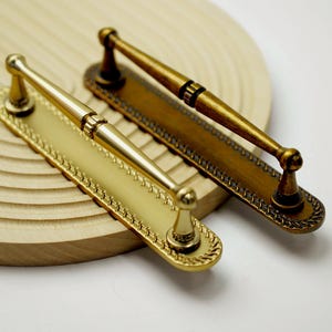 Antique Brass Pull Handle with Backplate/Champagne Bronze Drawer Handles/Backplate drawer pulls to cover existing holes