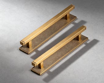Square Brass Cabinet Pulls with Backplate/kitchen handles, brass drawer pulls, cabinet handles, back panel handles, kitchen fittings