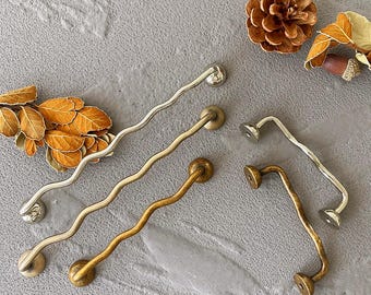 Solid Brass Wavy Handle/Kitchen Cabinet Wave Twist Handle/Modern slim cabinet handle/Polished Chrome-Brushed Antique-Antique Brass 3 colors