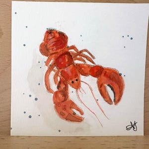 Original 4"x4" Mini Watercolor Crawfish Painting - Unframed Woodland Animal Art Collection - Hand-Painted Nature Art