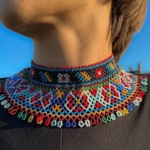 Handmade Beaded Necklace Jewelry, Crystal Statement Beads Necklace, Ukrainian Beaded Kryza for Her