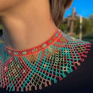 Handmade Beaded Necklace Jewelry for Women, Crystal Statement Beads Necklace, Ukrainian Beaded Sylyanka for Her