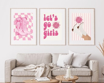 Cowgirl Pink Western Disco Art Prints- Set of 3