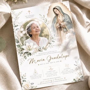 Einladungsvorlage für eine katholische Trauerfeier (Canva) – Foto der Feier des Lebens Unserer Lieben Frau von Guadalupe