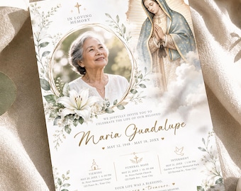 Einladungsvorlage für eine katholische Trauerfeier (Canva) – Foto der Feier des Lebens Unserer Lieben Frau von Guadalupe