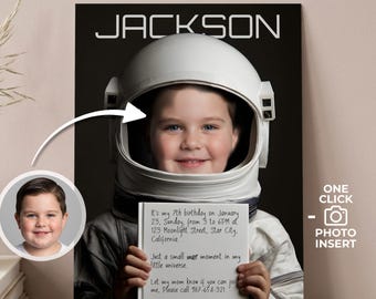 Filmische emotionale Astronaut Einladung Vorlage Foto Einfügen Weltraum Thema Geburtstagsfeier Digitale DIY einladen
