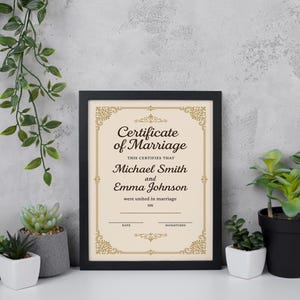 Elegant Printable Marriage Certificate, Gold Foil Style, Canva Editable Wedding Luxury Marriage, Certificate Printable, Editable Gold Design