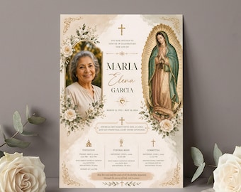 Unsere Liebe Frau von Guadalupe Trauereinladung Katholische Gedenkvorlage Feier des Lebens Bearbeitbar