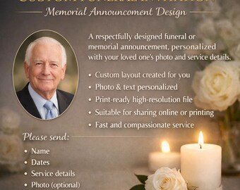 Kundenspezifische Trauereinladungs-Design-Service-personalisierte Mitteilung der Gedenkstätte Professionelles Grafikdesign für Sie gemacht