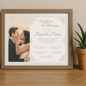 Bearbeitbare elegante Heiratsurkunde, Canva-Vorlage, Hochzeitsandenken, individuelles Design, druckbares Geschenk, modernes Layout, stilvolles Layout