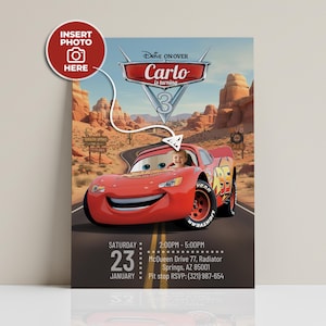 Lightning McQueen Birthday Invitation Desert Race Photo Insert
