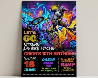 BMX Bike Birthday Invitation | Graffiti Style, Extreme Sports (Digital Download)