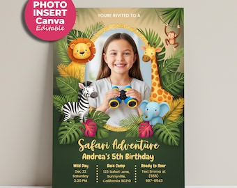 Safari Abenteuer Fotorahmen Einladung Dschungeltiere