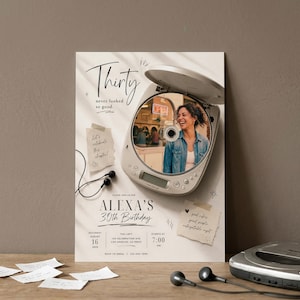 Retro CD Player 30th Birthday Invitation 90s Music Party Digital Photo Insert Template