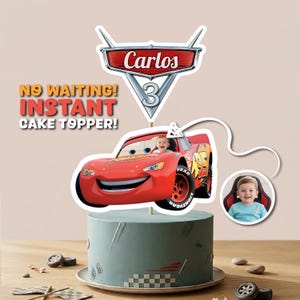 Editable Cake Topper Lightning McQueen Cars Birthday Template, Photo Insert Template, Instant Download DIY