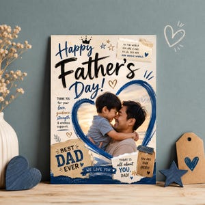 Modèle d'insertion photo modifiable pour la fête des pères, carte papercraft pour papa, cadeau imprimable photo personnalisé