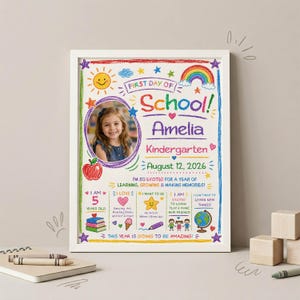 Editable Crayon First Day of School Milestone Board Photo Insert Poster Sign Template