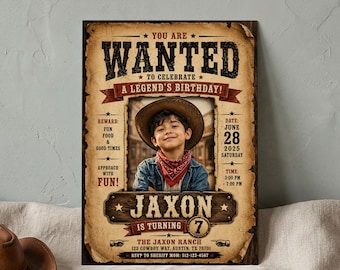 Steckbrief Cowboy Geburtstagseinladung Foto Einlage Vorlage Wilder Westen Party Digital