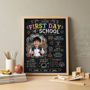 編集可能な新学期初日チョークボードサイン写真挿入マイルストーンボード