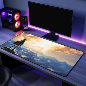 Legend of Zelda Breath of the Wild Gaming Maus Pad XL - Link Hyrule Schreibtischmatte - Expanded Adventure Gamer Pad - Nintendo PC Einrichtung Decor