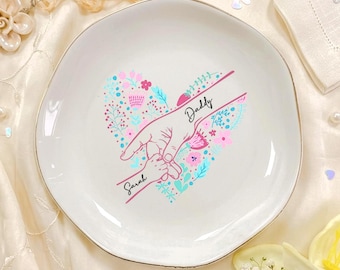 Personalized Floral Dad Jewelry Dish, Custom Father Daughter Ring Dish, Daddy Trinket Tray, Gift From Daughter For Dad