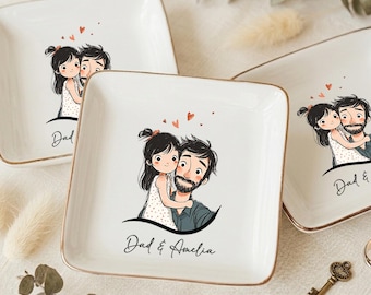 Personalized Dad Jewelry Dish, Custom Father Daughter Ring Dish, Daddy Gift From Daughter, Cute Trinket Tray, Father’s Day Gift