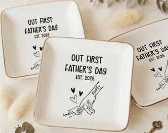 Happy First Father’s Day Jewelry Dish, Personalized Dad Ring Dish, Custom Father’s Day Trinket Tray, New Dad Gift From Baby