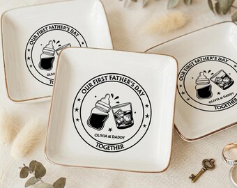 Our First Father's Day Jewelry Dish, Personalized Dad Ring Dish, Custom Baby Bottle Trinket Tray, First Father’s Day Gift