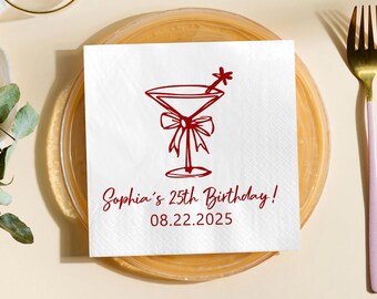 Custom Birthday Cocktail Napkins, Adult Birthday Napkin, Party Decor, Milestone Birthday Celebration, Disposable Beverage Napkins for Party