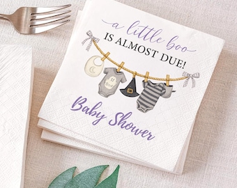 Personalised A little boo is almost due Napkin, Halloween Baby Shower Napkins, Cute Ghost Napkins, Beverage Birthday Party Napkin Decor