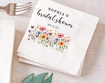 Personalized Bridal Shower Napkins, Custom Floral Luncheon and Cocktail Napkins, Floral Wedding Shower Party Decor, Beverage Napkin