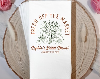 Custom Fresh Off the Market Bridal Shower Party Napkins, Farmers Market Theme Napkins for Bride-to-Be, Bachelorette Party Napkins Theme