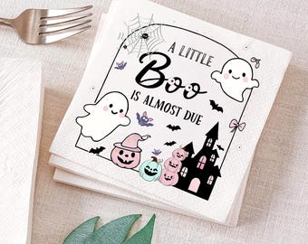 Personalised A little boo is almost due Napkin, Halloween Baby Girl Shower Napkins, Cute Ghost Napkins, Beverage Birthday Party Napkin Decor