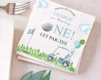 Custom Golf Birthday Party Baby Romper, Hole In One Boy Golf First Birthday Party Decor, Golf Par-Tee Theme Party Napkin