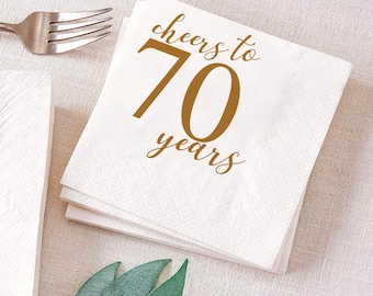 Cheers to 70 Years Napkins, Personalized Birthday Party Napkins, Party Supplies, Premium Elegant Beverage Napkins, Party Napkins Decor