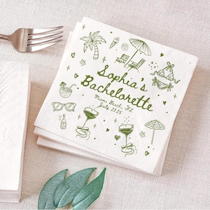 Personalized Bachelorette Party Napkin, Beach Party Napkins Decor, Beach Bachelorette Napkins, Weekend Bridal Shower Party Napkin