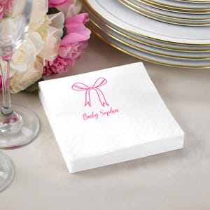 Pink Bow Cocktail Napkins, Baby Girl Shower, Personalized Baby Shower Napkins, Baby Tea Party Decor, Gender Reveal Napkins, Its A Girl