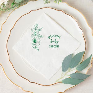 Personalized Welcome Baby Shower Napkins, Flower Party Napkins, Baby Arrival Napkins, Baby Party Napkins, Party Decor