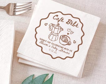 Cafe Bebe Baby Shower Napkin, Custom Coffee Themed Napkin Decor, Baby is Brewing Baby Shower, French Baby Party Decor