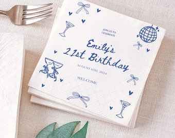Cocktail & Disco Birthday Napkin, Personalised Funny Birthday Party Napkin