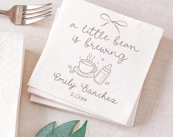 Personalized Coffee Baby Shower Party Napkin, A little bean is brewing, Birthday Party Napkin