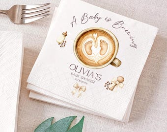 A Baby is Brewing Baby Shower Napkin, Custom Coffee Themed Napkin Decor, Baby is Brewing Baby Shower, French Baby Party Decor