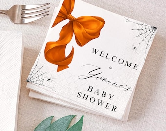 Coquotte Bow Halloween Baby Shower Napkins, Little Boo Baby Shower Napkin Decor Spooky, Baby Shower Halloween Napkin, Birthday Napkins